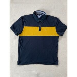 Tommy Hilfiger Mens Extra Large Polo Shirt Navy Yellow Colorblock Pique Logo